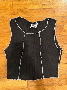Princess Polly Black Ribbed Tank with Contrast Seams